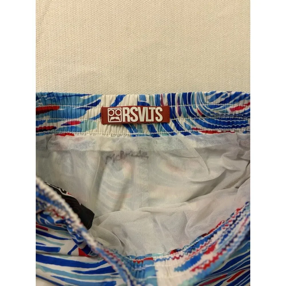 RSVLTS Swim Trunks Boys XL Watercolor Waves Surfer Lined Drawstring Shorts